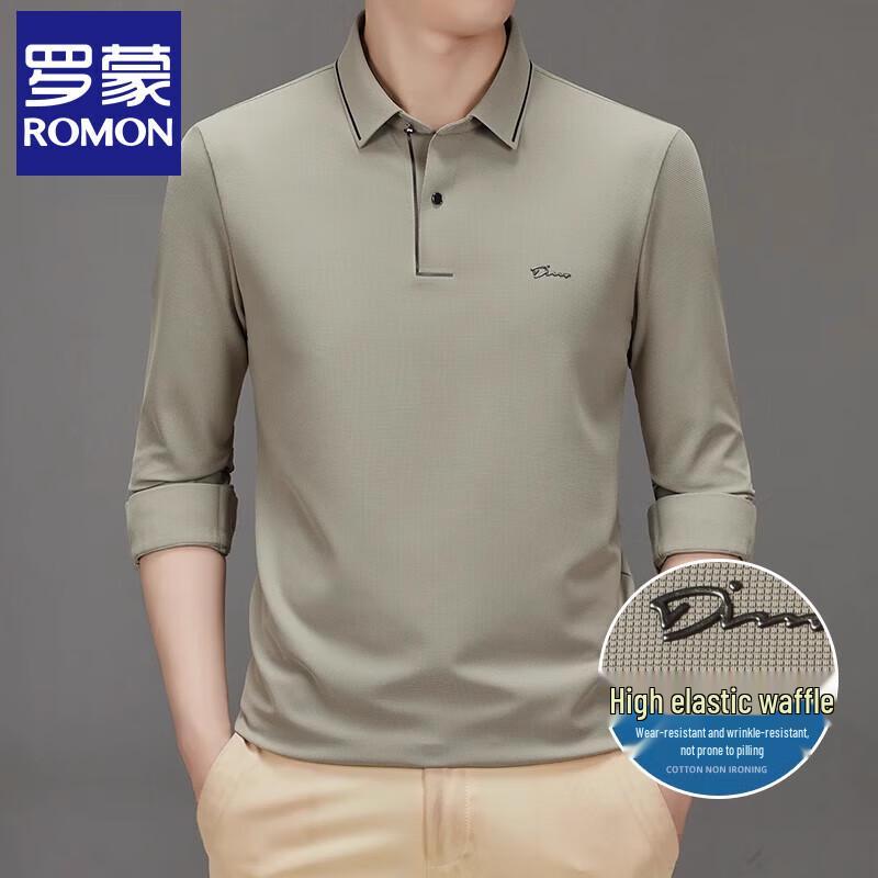 Romon Men's Business Casual Long-Sleeve Polo Shirt