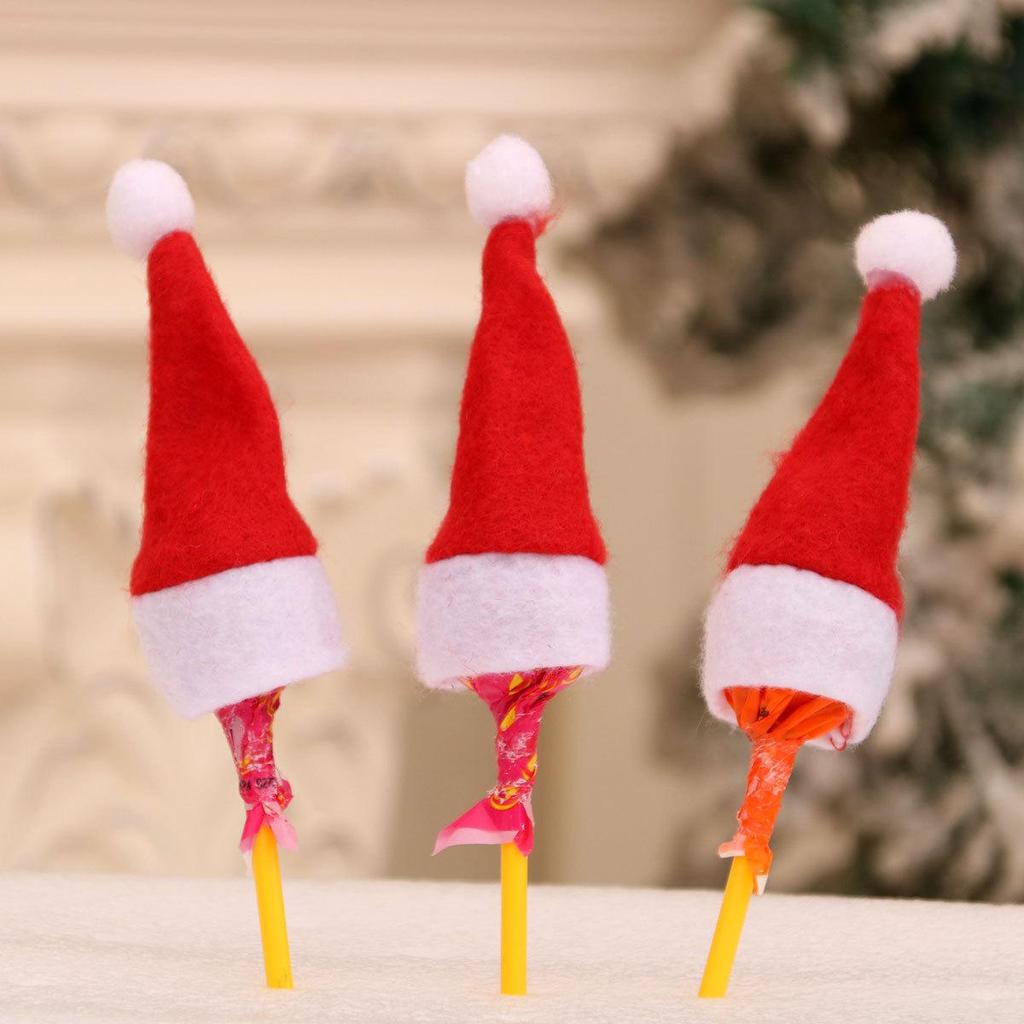 Mini Christmas Hat Wine Bottle and Cutlery Cover - Festive Brushed Cloth Decorations