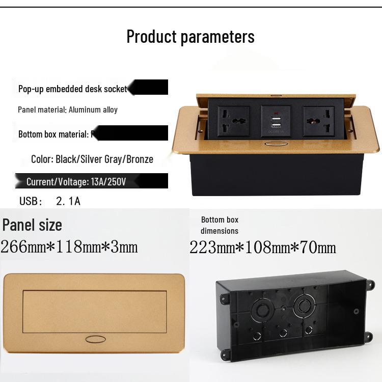 Golden Pop-up Hidden Power & USB Socket for Vietnam/Thailand Conference Tables