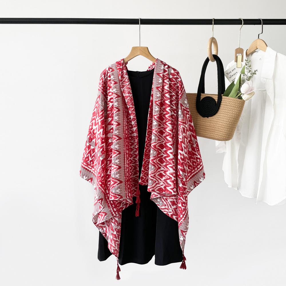Sunscreen Coffee Colored Leopard Print Scarf for Women Trendy European and American Houndstooth Shawl Imitation Cotton Linen High-end Tassel Scarf