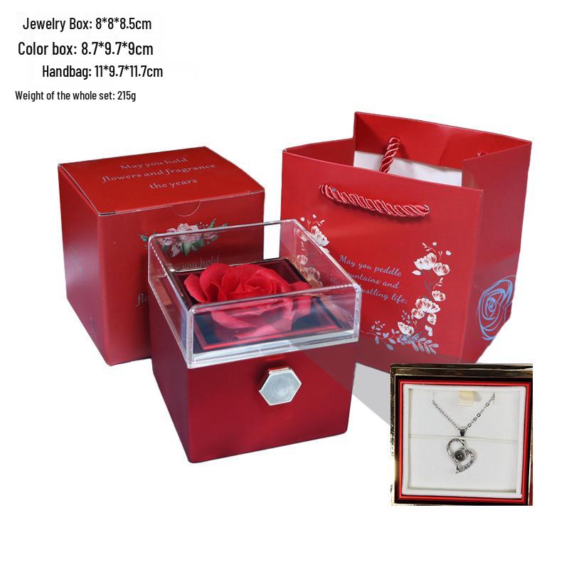 Valentine's Day Rotating Jewelry Gift Box with Necklace & Rose Flower