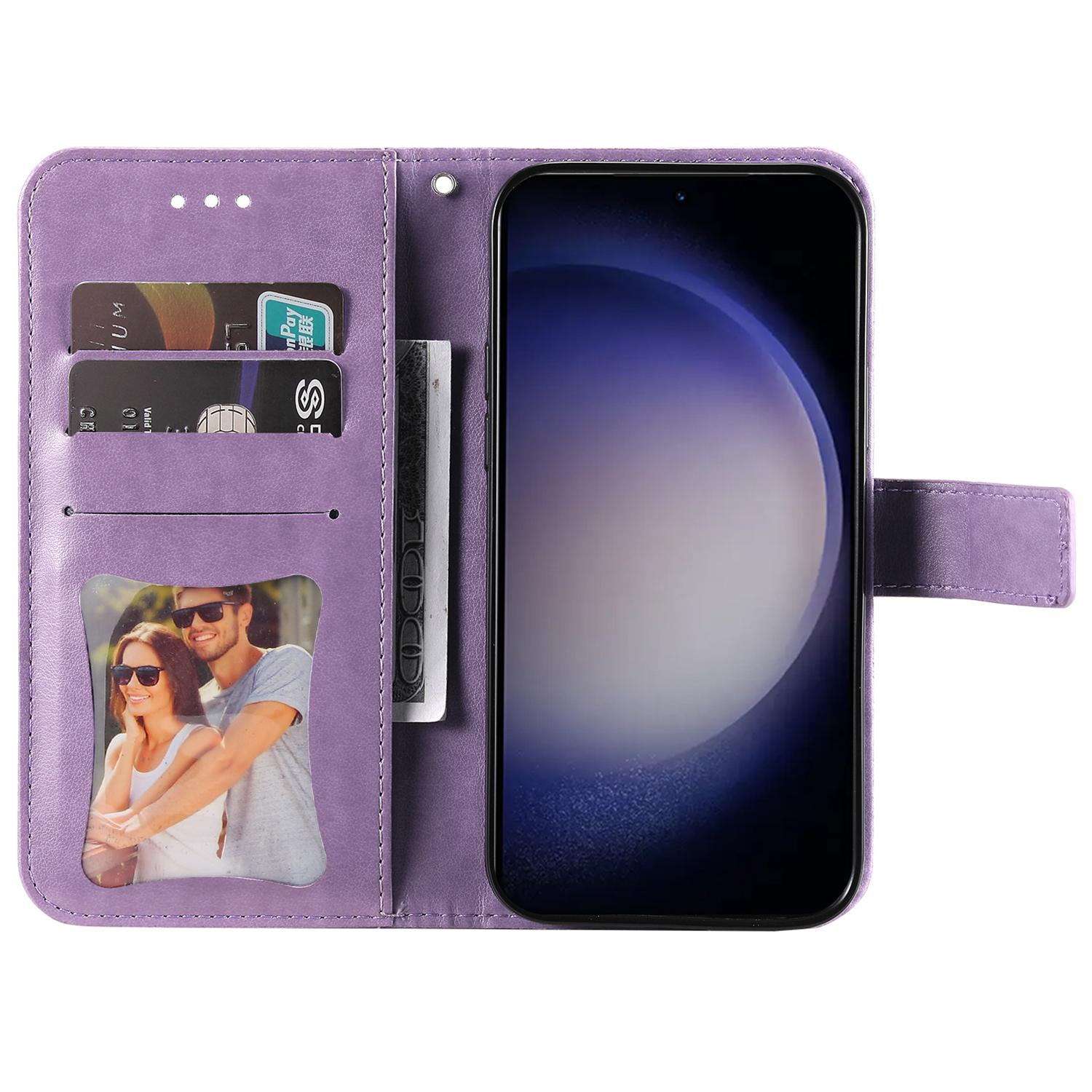 

For Samsung Galaxy S24 Case Floral Pattern PU Leather Wallet Stand Phone Cover Green