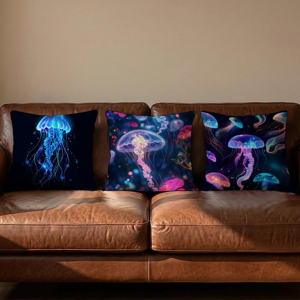 Marine Life Jellyfish Cushion Cover Soft Reversible Durable Pillow Cover MultiScene Use for Home Car Daily Comfort