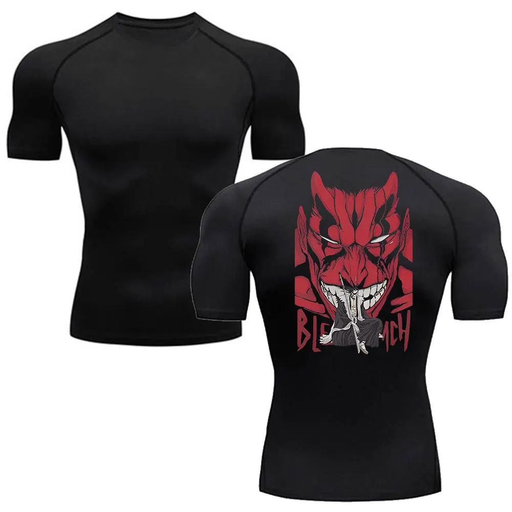 Anime Bleach Męska Koszulka Sportowa BJJ Rashguard MMA Kompresyjna Męska Koszulka na Siłownię Fitness Boks Koszulki Szybkoschnąca Treningowa Oddychająca Koszulka Top
