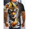 Roaring Tiger Face Printed T-Shirt for Men Trendy Short Sleeve Tees Cool Realistic Animal Graphic Round Neck Hip Hop Style Dark Streetwear Tops Male
