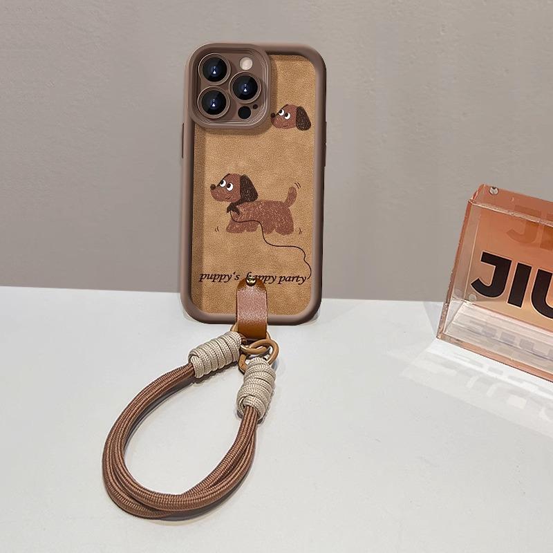 Șnur Cățeluș Drăguț Potrivit pentru Apple 15 Maillard Husă Telefon Mobil Iphone14PRO Retro Piele de Miel X Anti-cădere