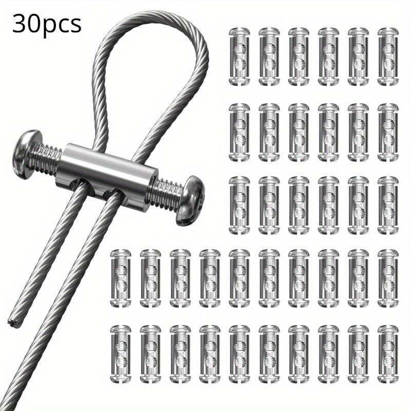 30pcs Stainless Steel Wire Rope Clamps with Screws - Double Hole Cable Crimping Ring Accessories, Adjustable and Reusable,for 1-2.5mm Steel Wires