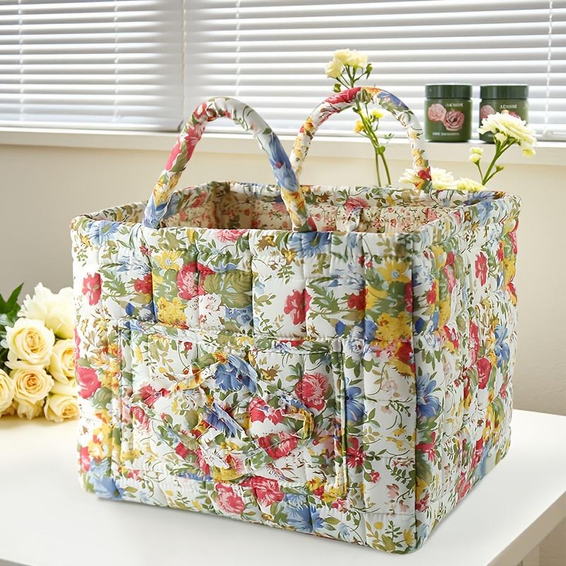 Floral Fabric Storage Bins with Handles, Multi-compartment Organizer for Clothes & Accessories, Bedroom Bathroom Use
