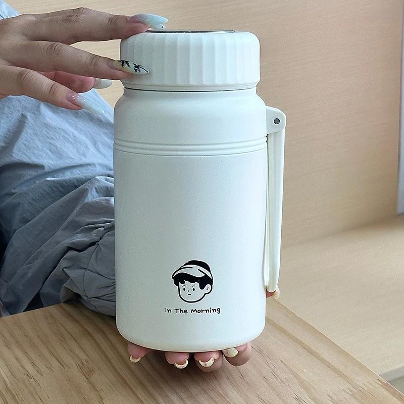 1000ml Cartoon Insulated Water Bottle Large Capacity Stainless Steel Vacuum Flask With Handle Portable Thermos Outdoor Travel