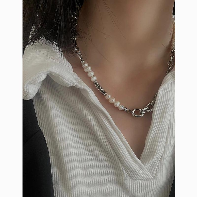 Collier à chaîne perles d'inspiration vintage style géométrique fait main pour homme et femme