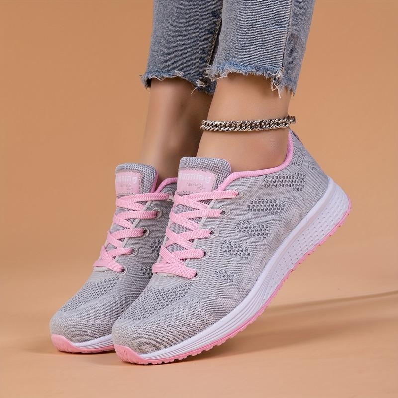 Women's Lightweight Breathable Mesh Running Shoes - Comfortable Low-Top Sneakers with Non-Slip MD Sole and Stylish Pink Accents for All Seasons