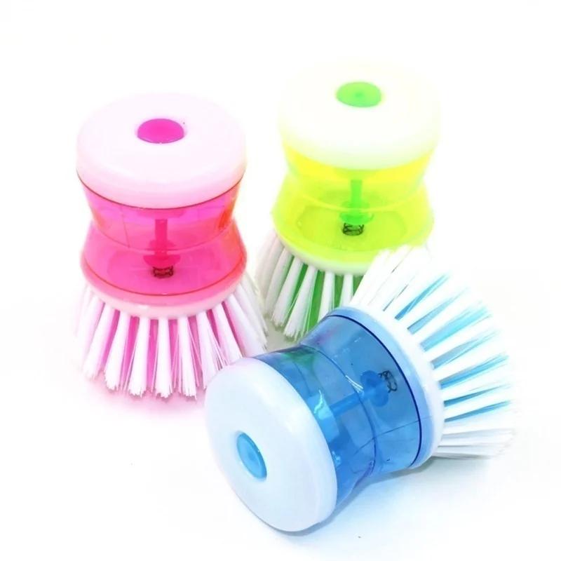 1 Pcs  High Quality Plastic Kitchen Washing Utensils Pot Dish Brush with Washing Up Liquid Soap Dispenser Color Random