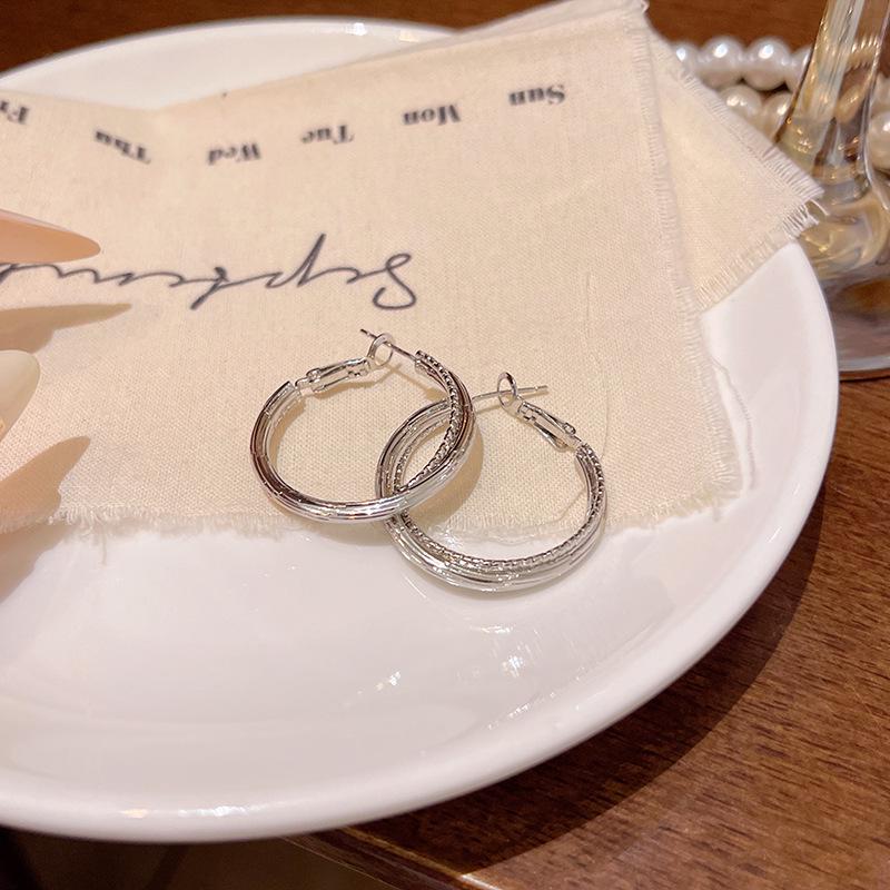 Korean Retro High-End Hoop Earrings: Trendy Hong Kong Style for Women and Influencers