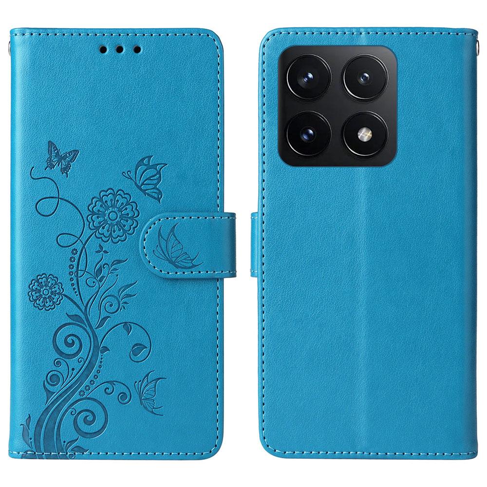 For Xiaomi 14T Leather Case Butterfly Floral Imprint Wallet Stand Cover