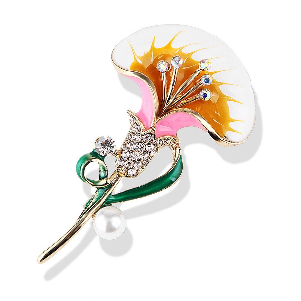Plant Flower Brooch Simple Temperament Corsage Anti-travelling Enamel Silk Scarf Buckle Pearl Pin Accessories Perfect Gift for Couples