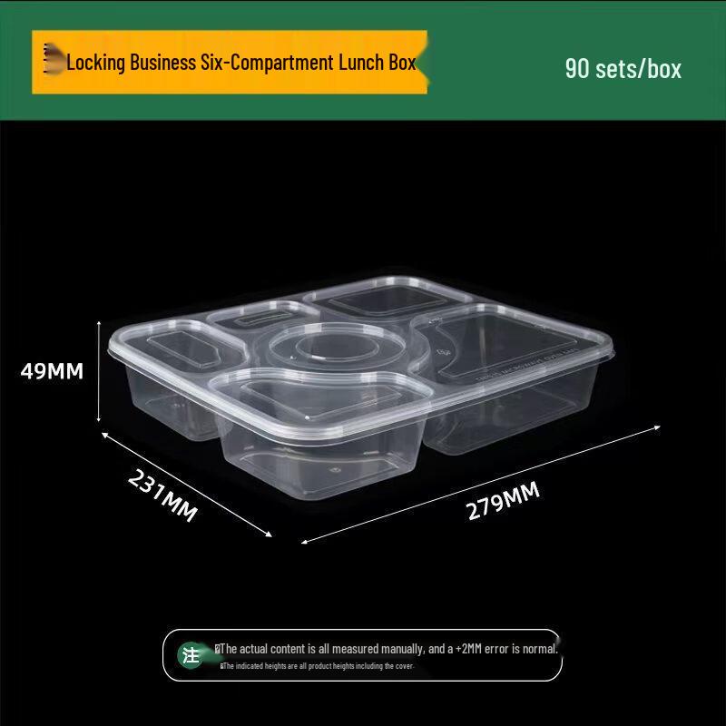 Disposable 6-Compartment Thickened Plastic Takeaway Meal Boxes