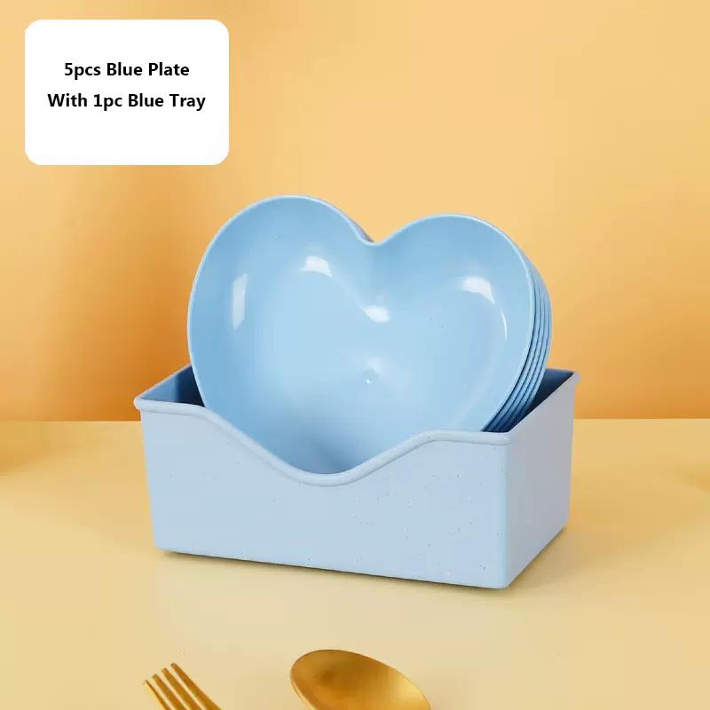 

Креативная тарелка в форме сердца, 6 шт./компл., тарелка для торта с подносом, блюдо из костей, тарелка для закусок из сухофруктов, тарелка для конфет, контейнер для закусок синий