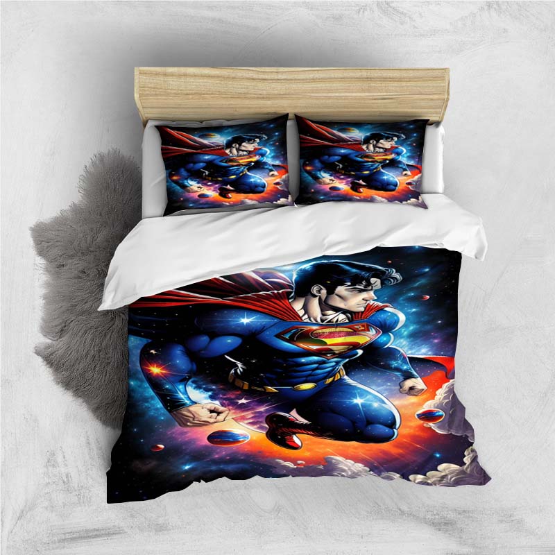 Comfortable 3D Cartoon Superhero Bedding Set, Including Duvet Cover, Pillowcases and Children's Set.