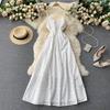V Neck Silm Long Machine Embroidery Sling Dress