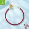 S925 Sterling Silver Roll Grass Pattern Button Head Basic Leather Rope Hand Rope, Retro Classic Leather Diy Bracelet