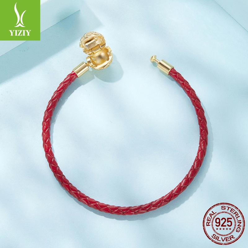 S925 Sterling Silver Roll Grass Pattern Button Head Basic Leather Rope Hand Rope, Retro Classic Leather Diy Bracelet