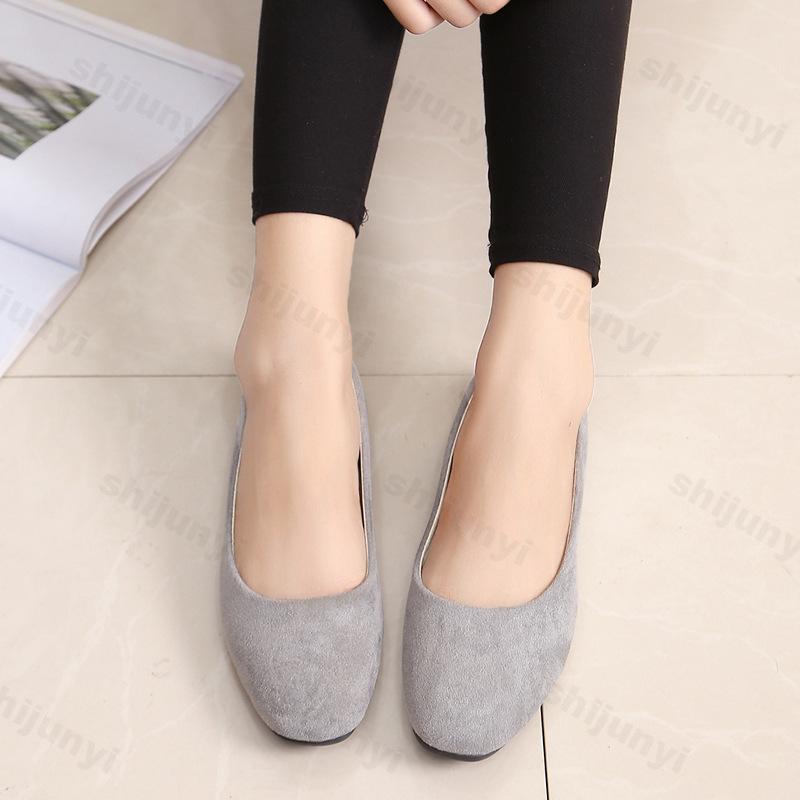 2026 Spring Autumn Square Head Shoes Fashion Comfortable Flats Women's Suede Shallow Mouth Shoes Women's Shoes Large Size