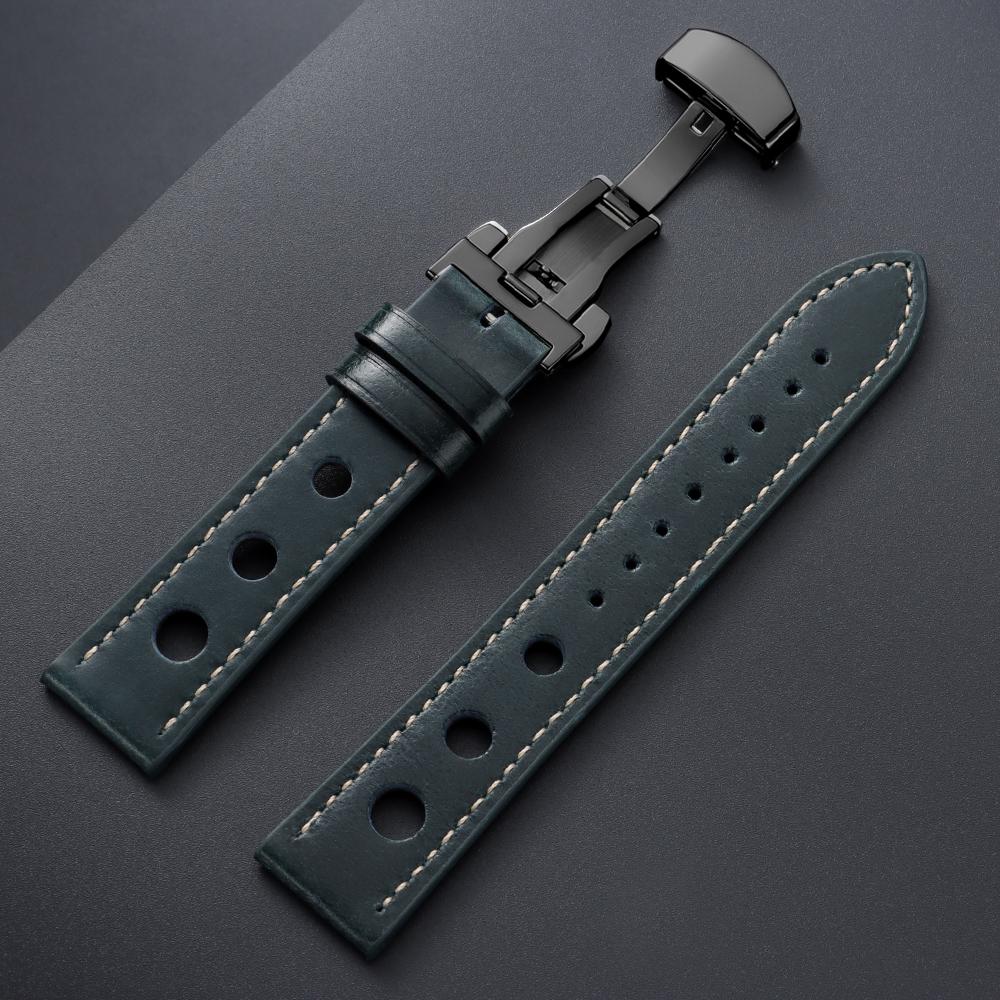Genuine Cowhide Watchband for Omega Business Watch Band for Seiko 20mm 22mm Butterfly Buckle Stitching Brown Strap for Men Women