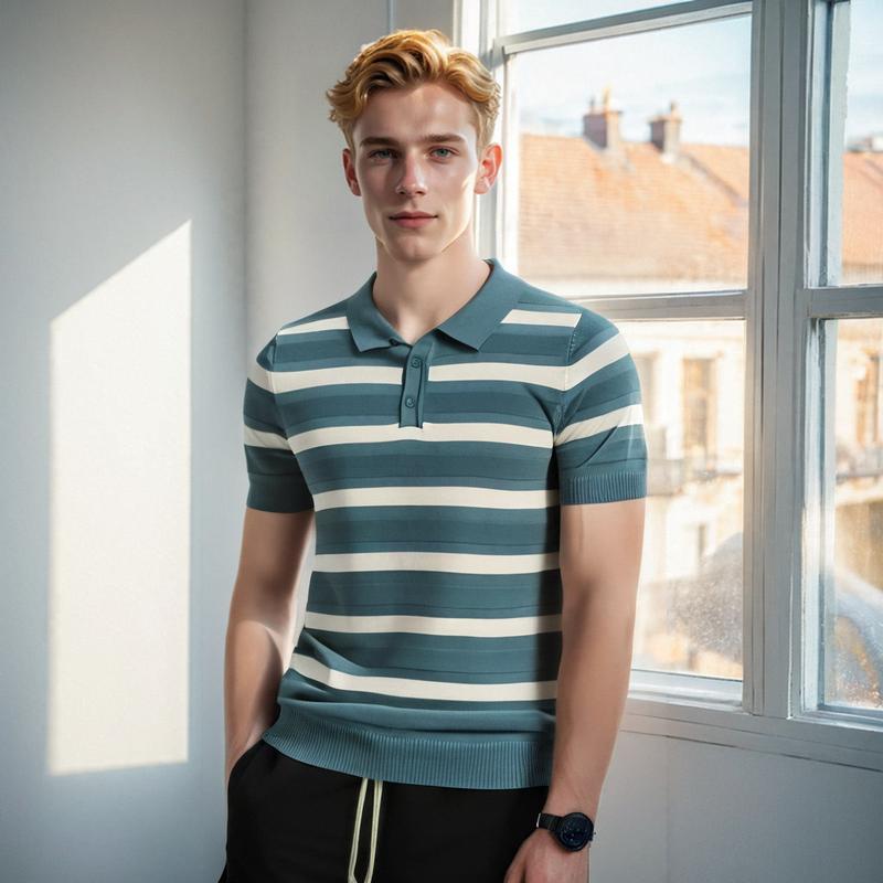 

Летняя футболка с отложным воротником и коротким рукавом, молодежная, деловой кэжуал, для зрелых мужчин, топ с рукавом до локтя, мужская полосатая футболка поло 3XL зелёный