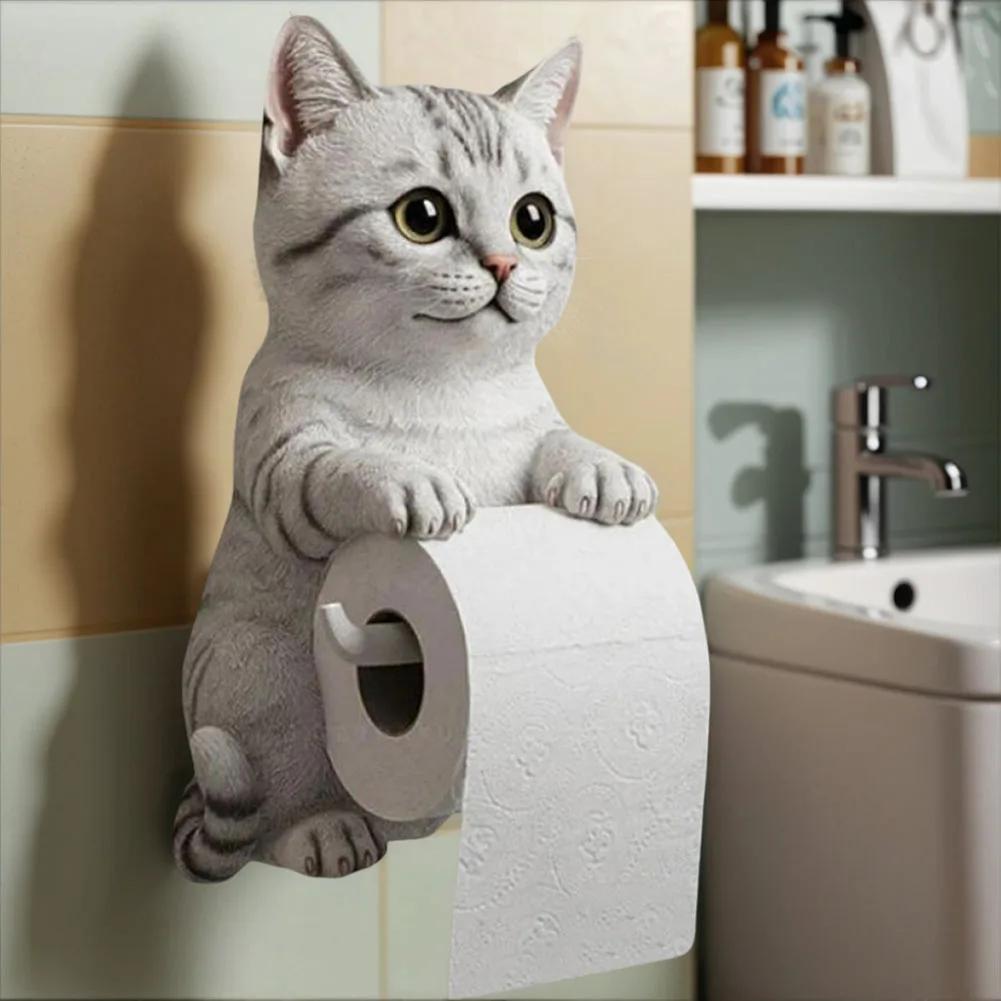 Wall Mount Toilet Paper Roll Holder Resin Decorative Cat Shape Paper Stand Funny Animal Roll Storage Rack for Kitchen Bathroom