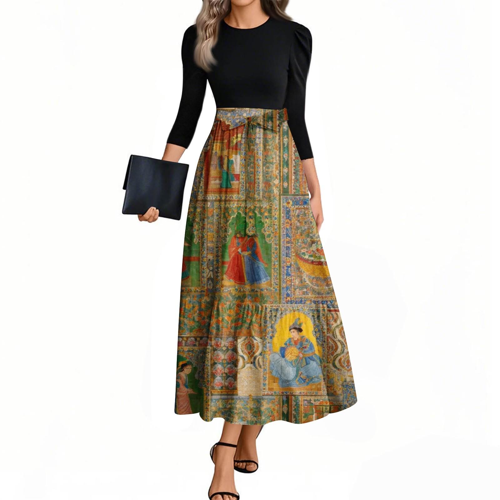 

Женские модные повседневные платья с поясом, рукавом три четверти, круглым вырезом, с цветочным принтом, элегантные, сдержанные L