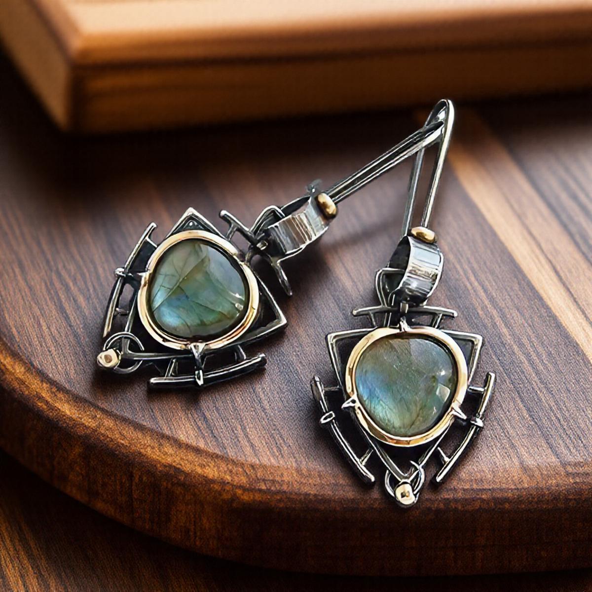 

Элегантные ретро серьги с лабрадоритом, модная бижутерия, серьги-павлины, бохо серьги-подвески для женщин