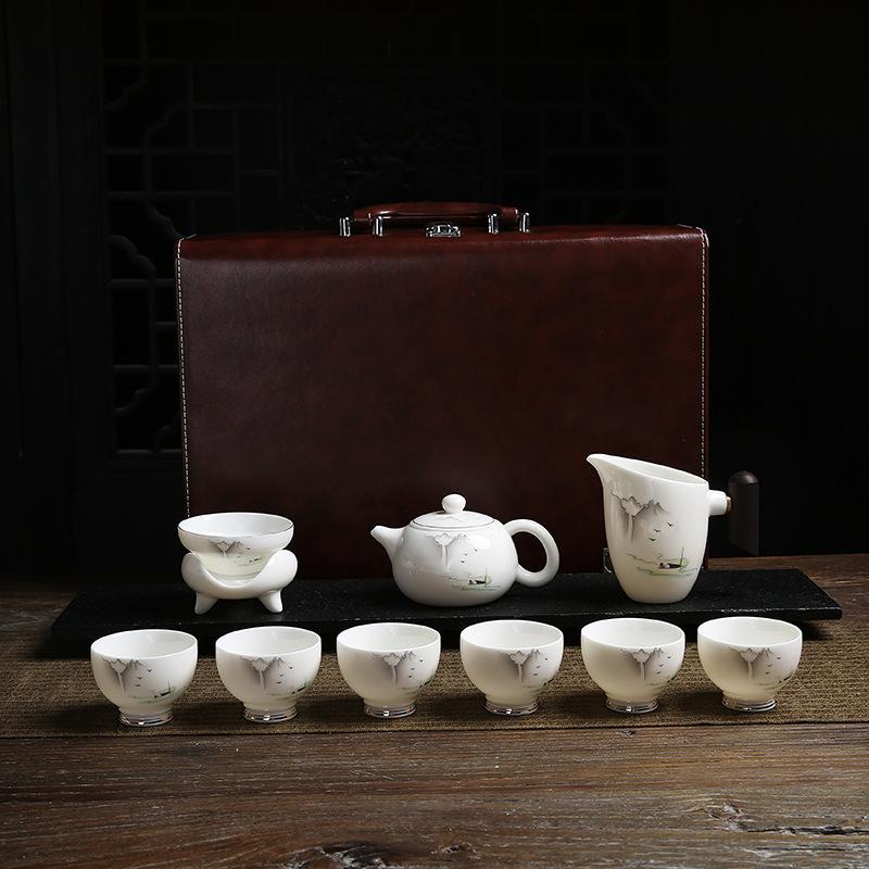 High-end suet jade kung fu tea set, high-end gifts for customers, company business gifts