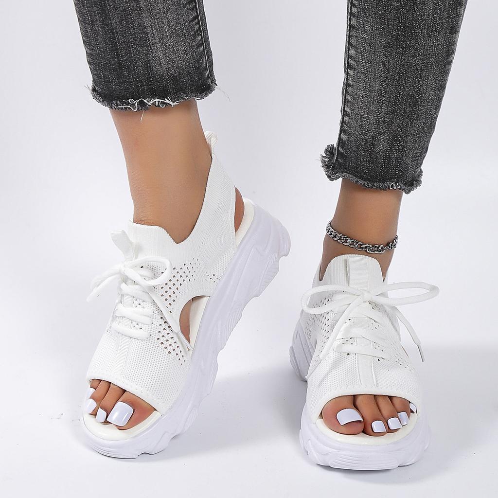 Large Size Sports Sandals Women 2023 Summer New Thick Bottom Flying Woven Soft Bottom Leisure Flat Hollow Beach Sandals