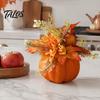 Indoor Halloween Holiday Accents Fall Pumpkin Table Ornament, Artificial Foam with Flower, Maple Centerpiece for Home Leaves, Berry Autumn Harvest