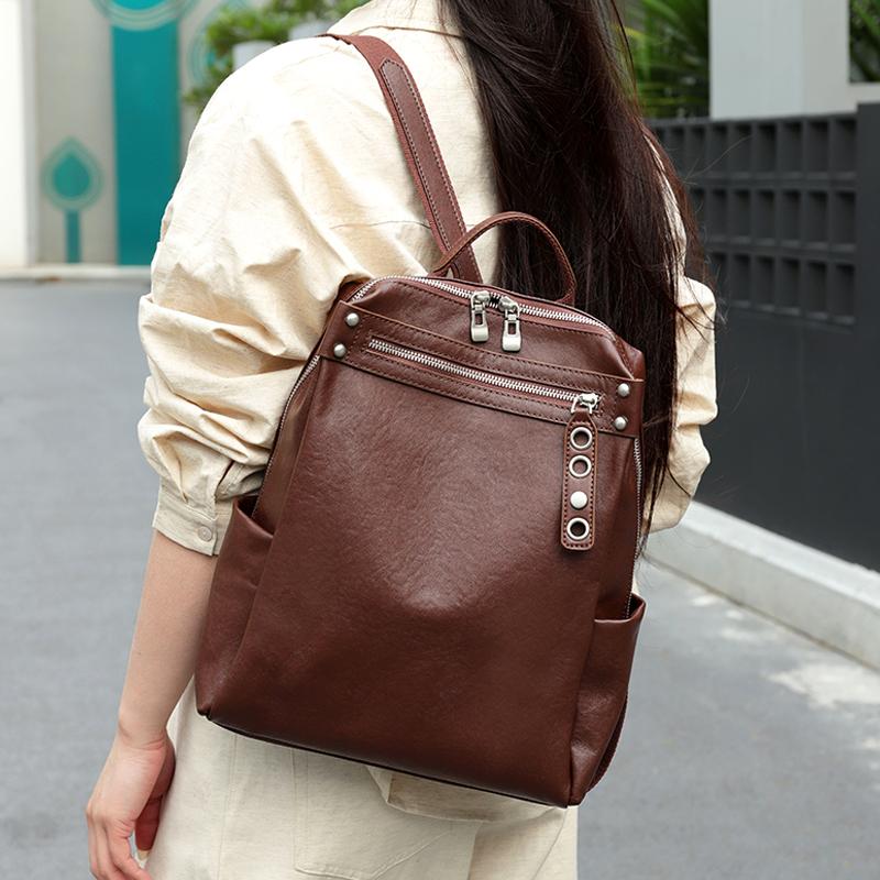 Women Natural Cow Leather Backpacks Lady Cowhide Design Large Capacity Bags Female Retro Versatile Backpacks Ladies Fashi Bag