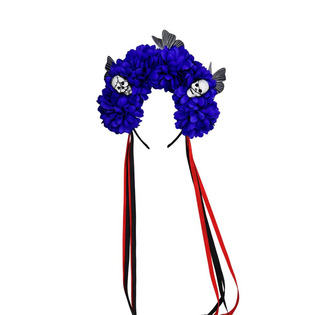 Reusable Practical Plastic Skull Headband And Simulated Floral Decors Costume Headband For Halloween Theme Parties