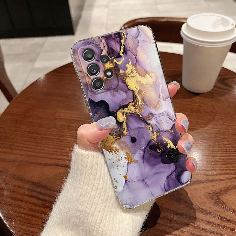 Watercolor Abstract Marble Pattern Clear Phone Case For Samsung Galaxy A56 A57 A37 A55 A54 A36 A35 A26 A16 A17 A07 A52 A34 Cover