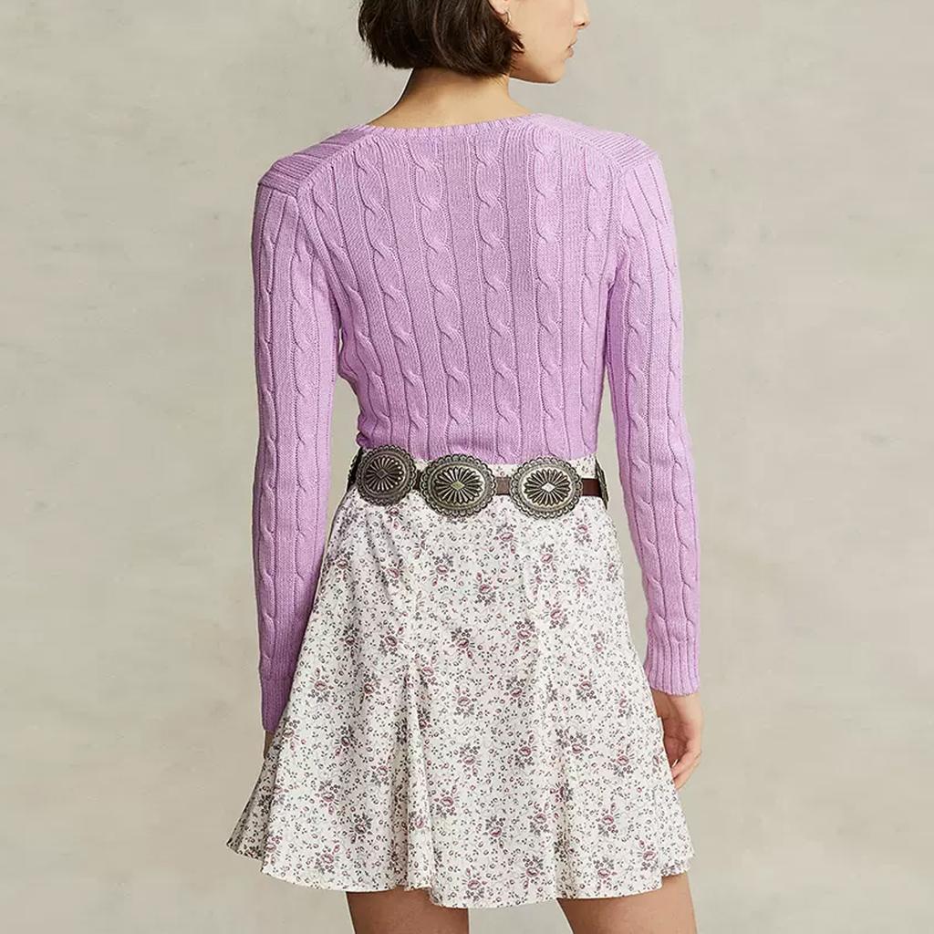 Polo Ralph Lauren Ss23 Solid Color Logo Embroidered V-Neck Long Sleeve Pullover Sweater Women sweater Purple WMPOSWENC020669-500
