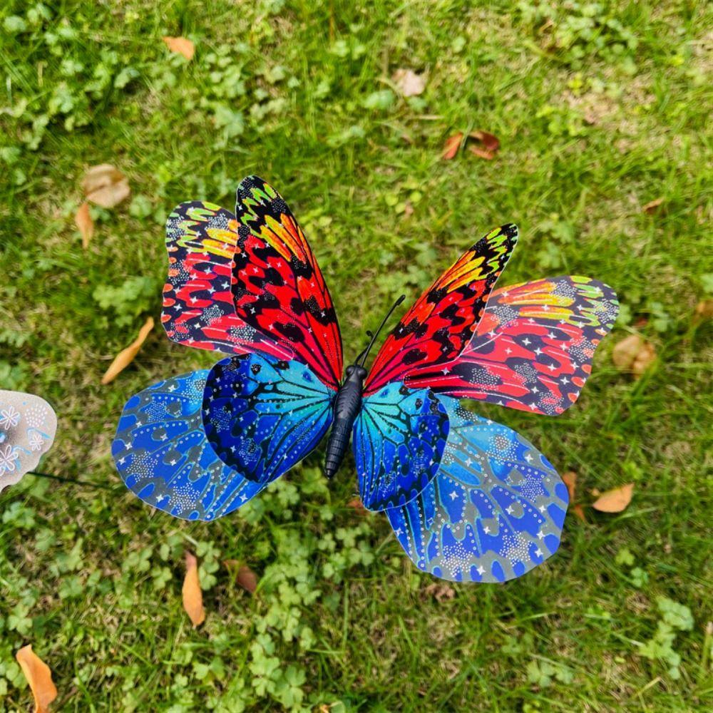 5pcs Large Garden Yard Planter Butterfly Colorful Waterproof 3D Butterfly Stakes Butterfly Double Layered Grounding Decoration