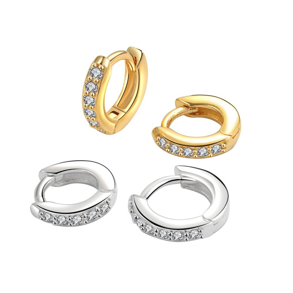 Luxury Gold Plated Round Huggie Earrings With Half Pave Crystals Chic High Quality Fashion Jewelry For Women