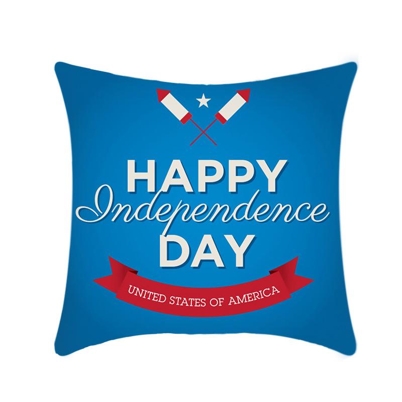 Independence Day Throw Pillow Cover Blue Theme Plush Print Sofa Bed Car Cushion Cover Without Core