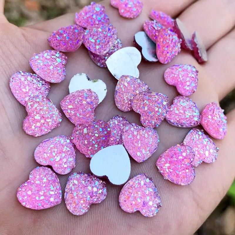 

40 шт. 12 мм блестит AB цвета минеральная поверхность сердце смола горный хрусталь плоская задняя часть кабошон камень DIY свадебные украшения поделки