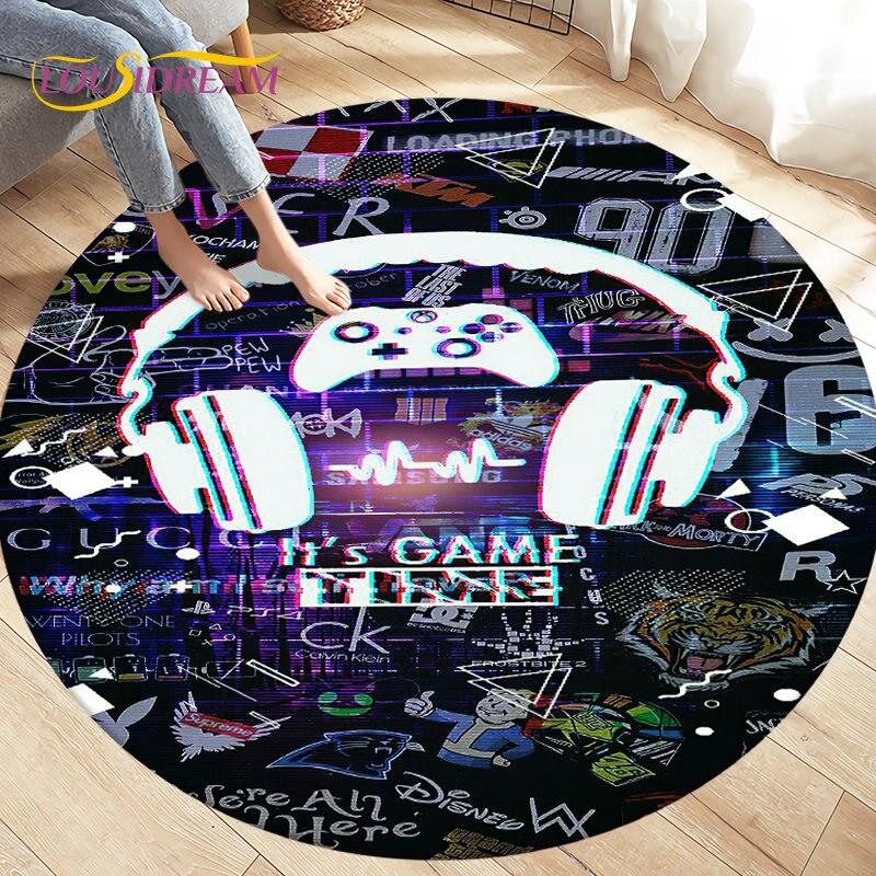 Cartoon Gamer Game Controler Area Koberec,Koberec s kulatým kobercem do obývacího pokoje Ložnice Dekorace,Děti si hrají plazící se protiskluzová podložka na podlahu