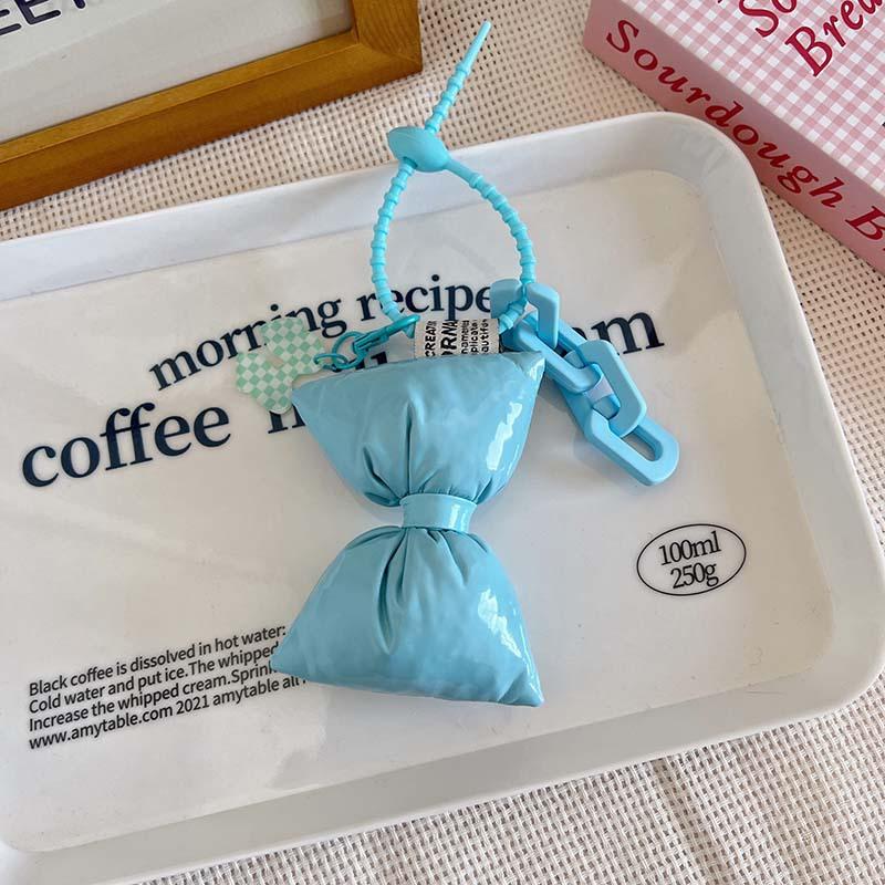 Sweet Bow Leather Cotton Filling Keychain Girl Simple Cute Backpack Pendant Earphone Box Phone Case Decoration