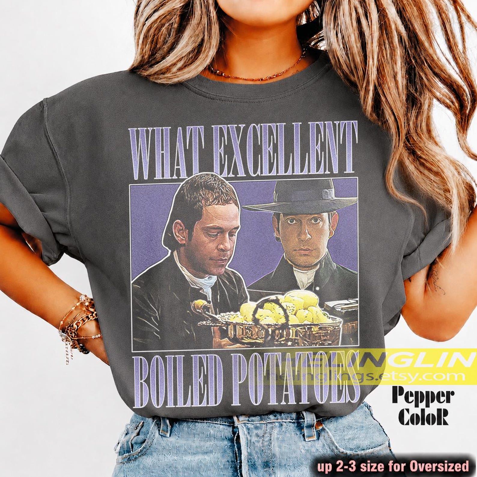Mr Collins Pride and Prejudice What Excellent Boiled Potatoes T-Shirt, Pride and Prejudice Gift, Book Lover Tee, Classic Literature Top RZ XL