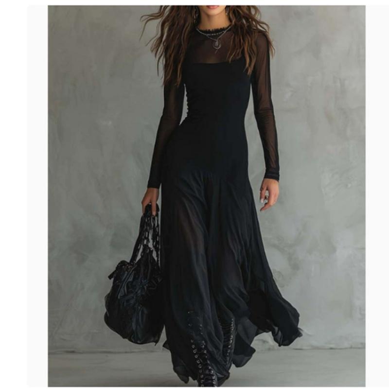 

New Women S Sexy Elegant Mesh Patchwork Dress XS чёрный