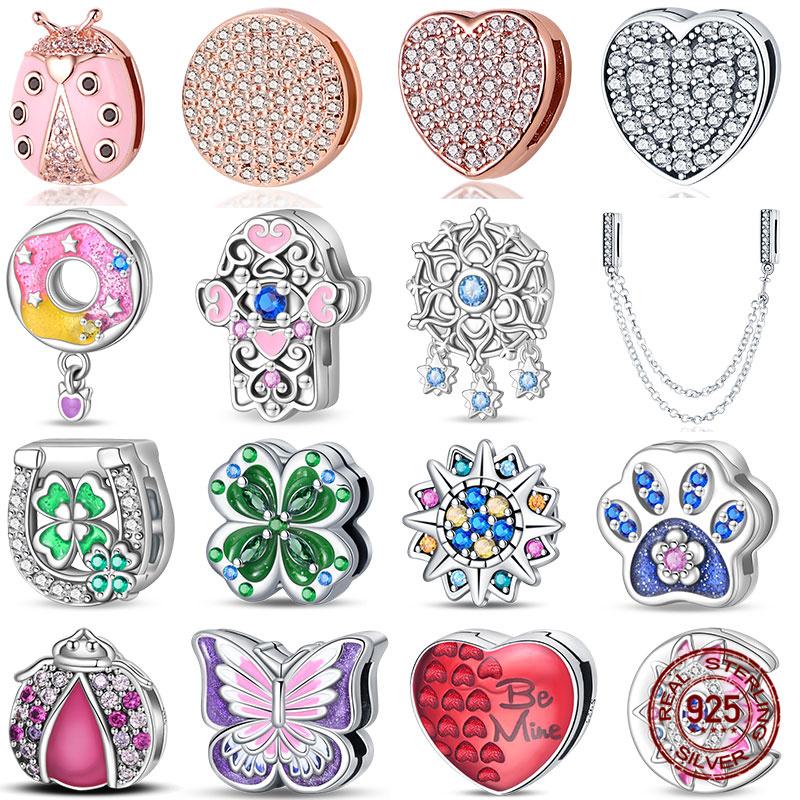 Original 100% 925 Silver Lucky Clover Patron Saint Flat Bead Fit Original Flat Bracelet DIY Jewelry Making Women's Gift