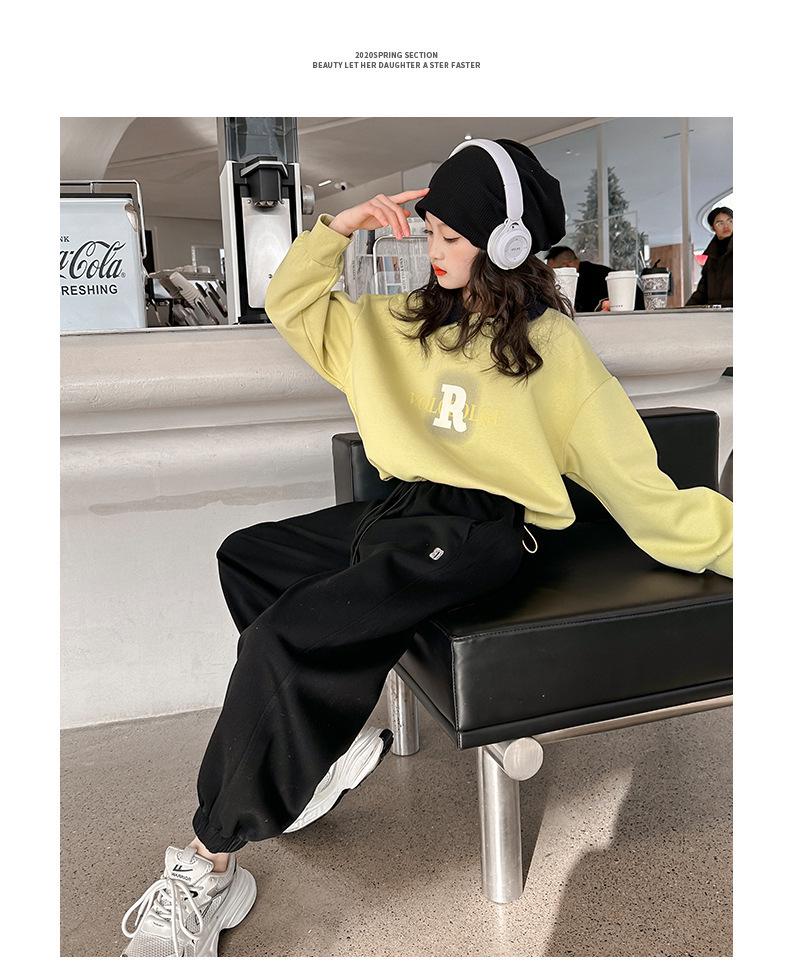 Girls' Versatile Black Sweatpants - Spring/Autumn Style, Loose Fit Casual Pants for Middle and Big Kids