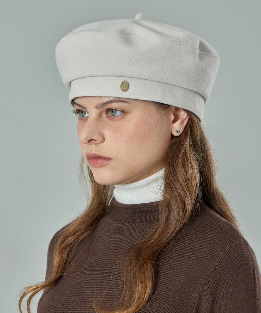 Bajal Va Curved Oval Metal Blended Beret Cream