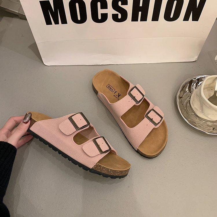 

Retro belt buckle thick-soled slippers women s summer wear casual beach soft-soled slippers 40 верблюд